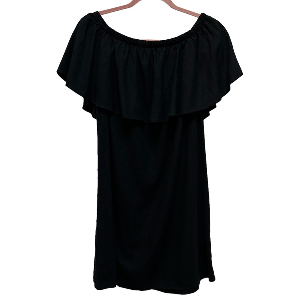 Old Navy Off The Shoulder Black Linen Blend Ruffle Dress
